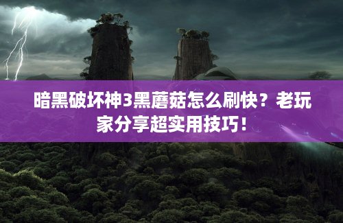 暗黑破坏神3黑蘑菇怎么刷快？老玩家分享超实用技巧！